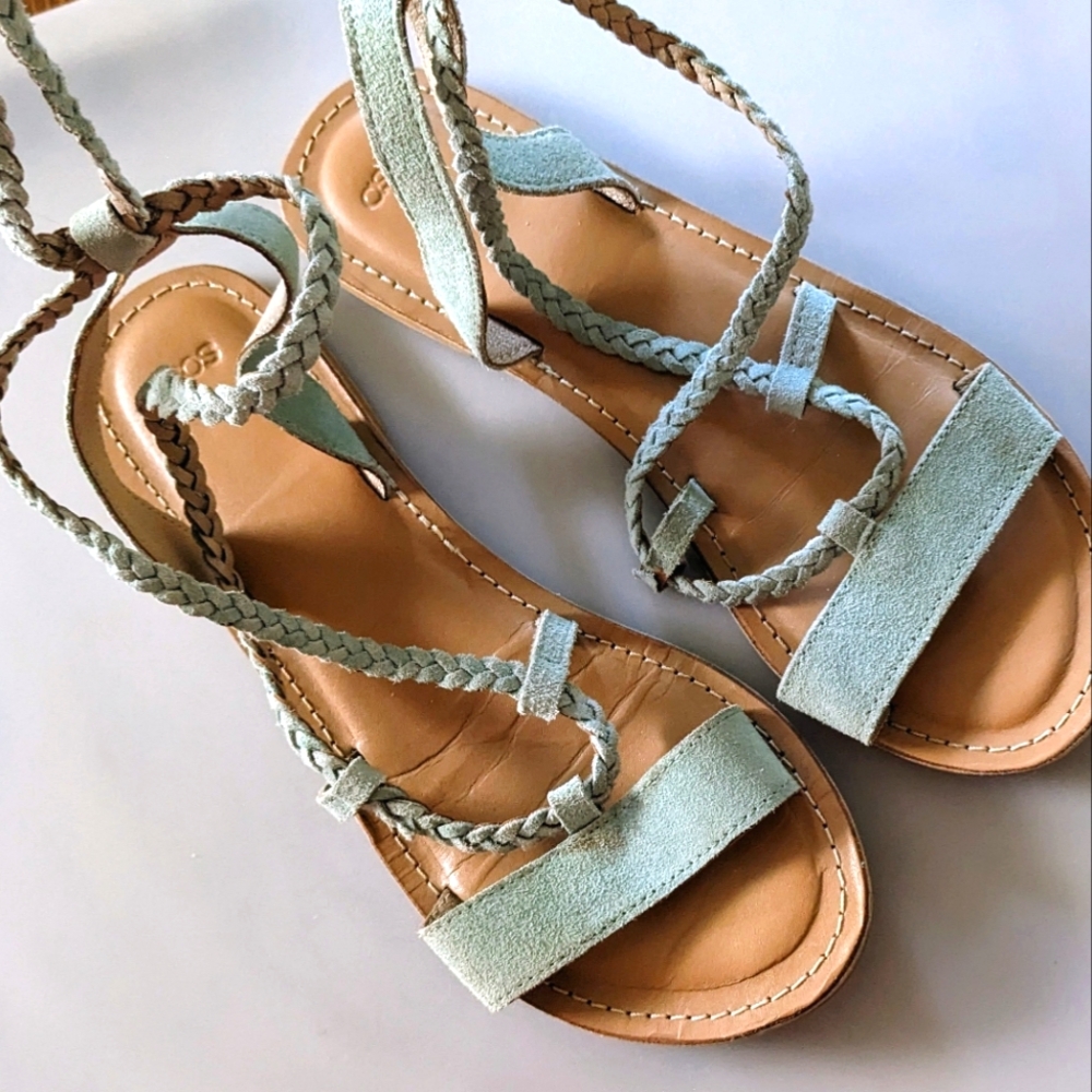 ASOS Women's Light Sage Tie Up Suede Leather Sandals. Size 8